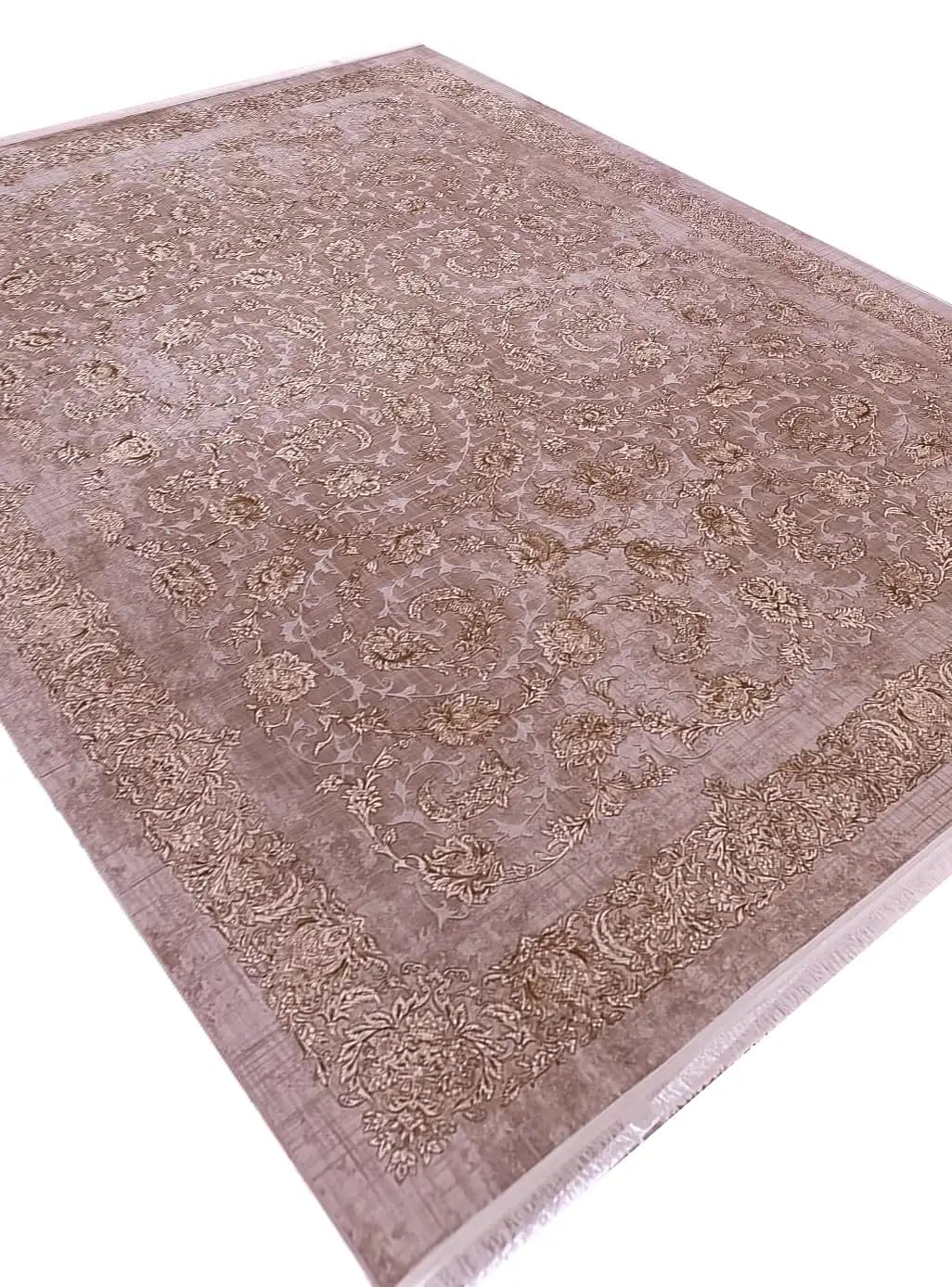 فرش طلاکوب افشان طرح میلان رنگ نسکافه ای 1200 شانه گل برجسته کد 5042