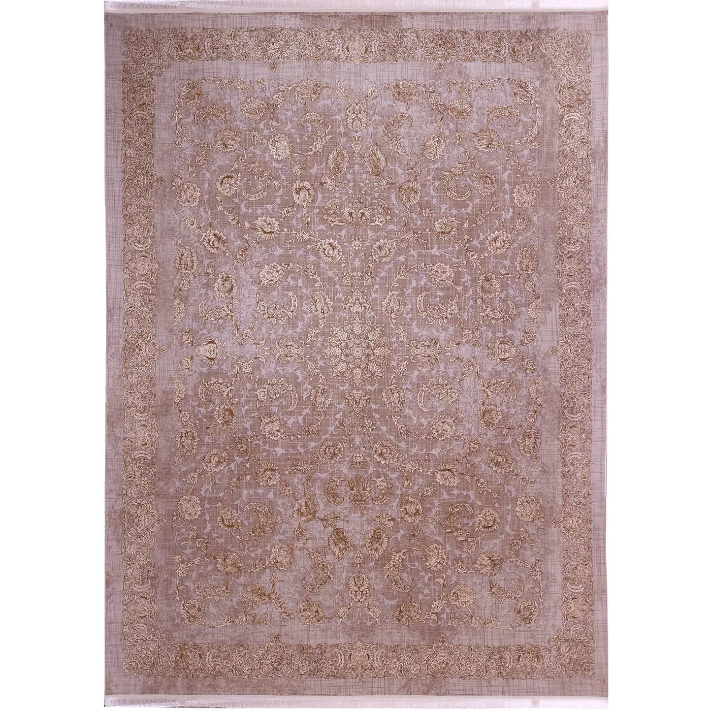 فرش طلاکوب افشان طرح میلان رنگ نسکافه ای 1200 شانه گل برجسته کد 5042 — تصویر ۲