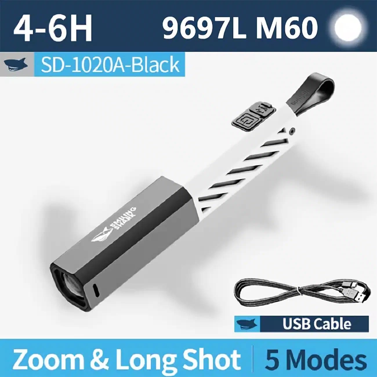 چراغ قوه شارژی اسمایلینگ شارک Smiling Shark مدل SD1020 پنج حالته — تصویر ۸