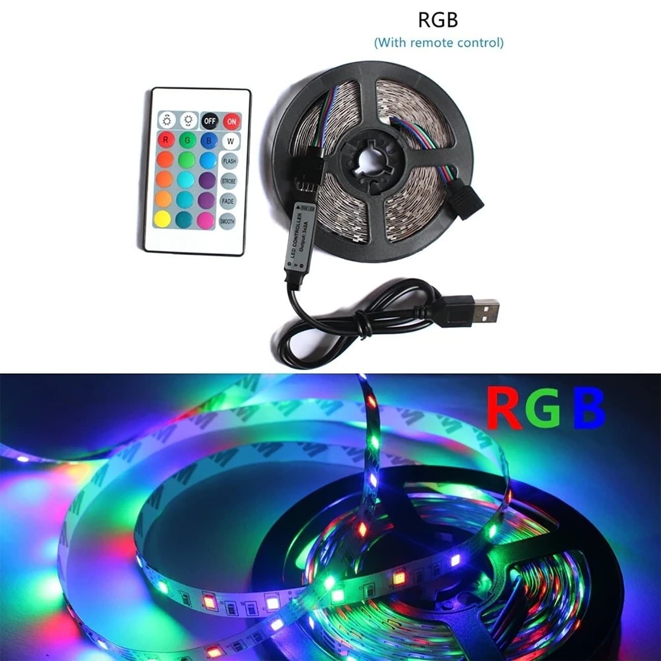 ریسه ال ای دی پشت تلویزیون RGB طول 5 متر با ریموت کنترل و USB — تصویر ۷