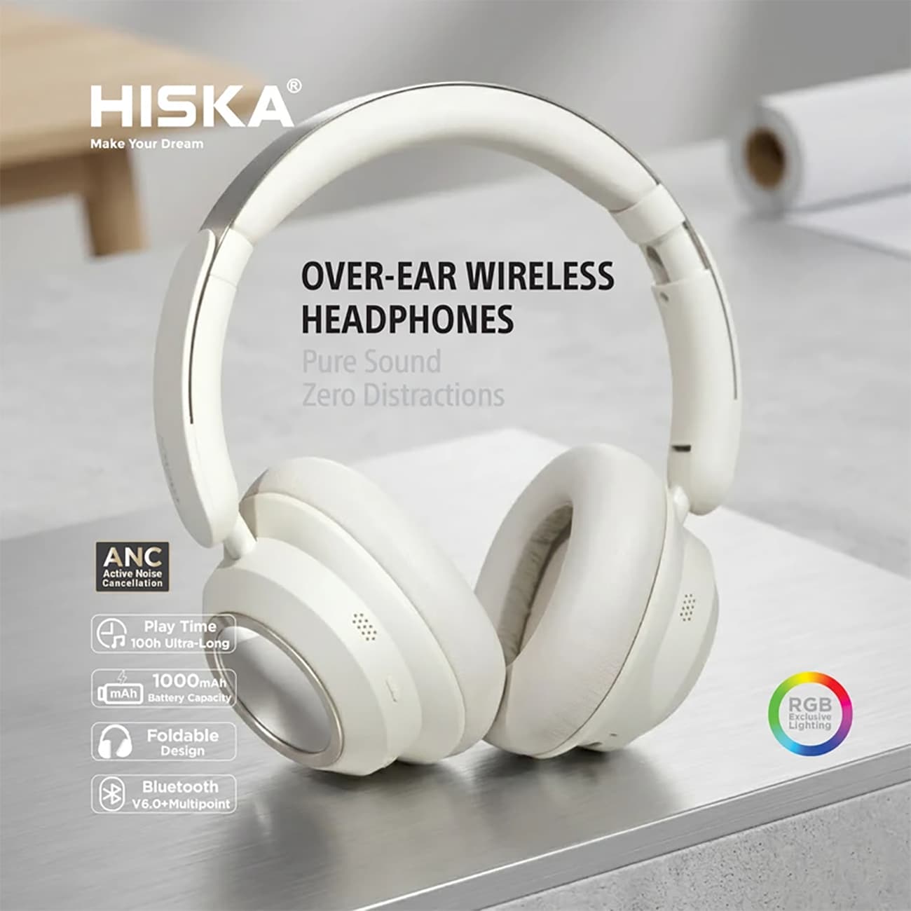 هدفون بلوتوثی هیسکا HISKA مدل K-460 با نویز کنسلینگ فعال ANC — تصویر ۸