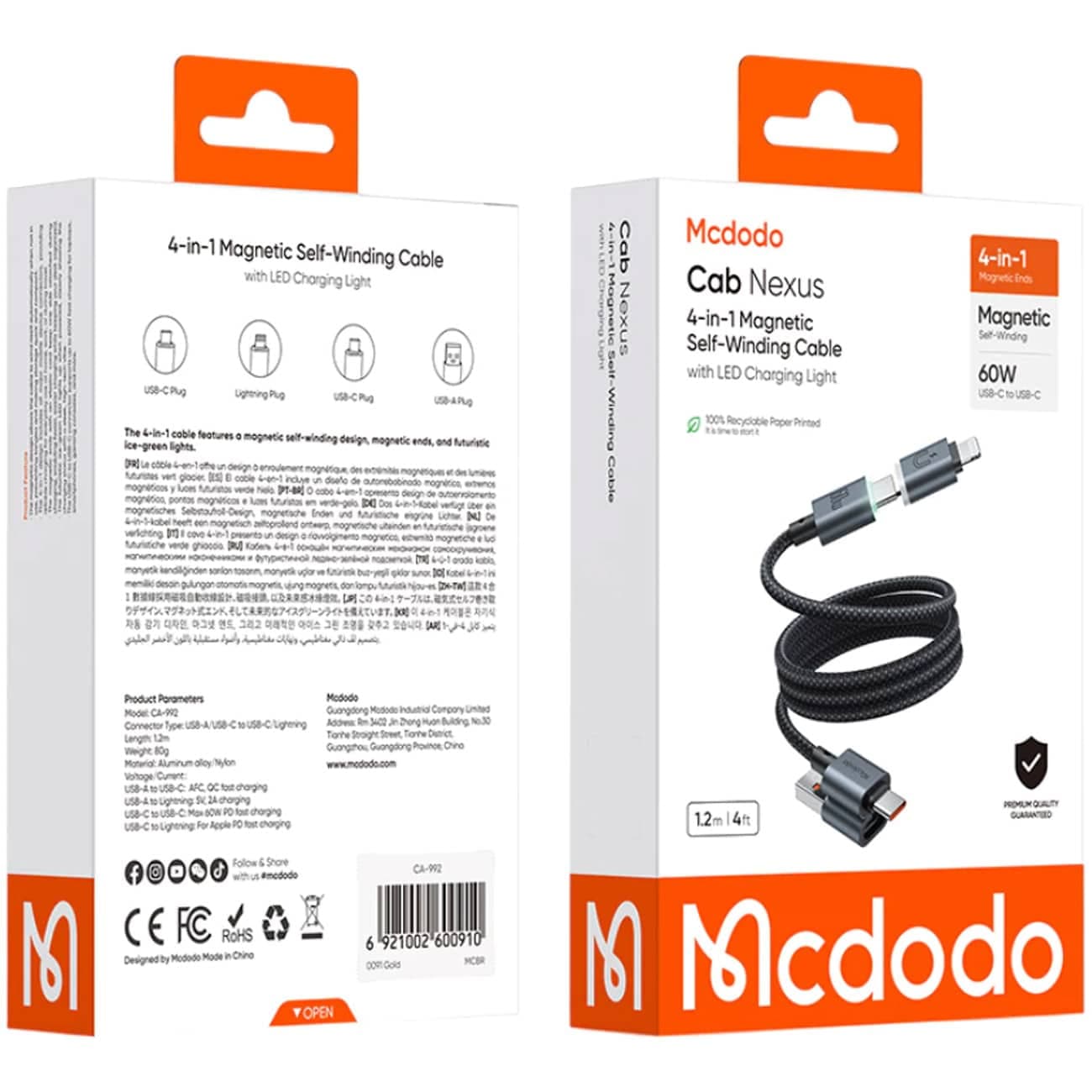کابل چندسر مگنتی مک دودو MCDODO مدل CA-992 توان 60 وات 1.2 متری — تصویر ۱۲