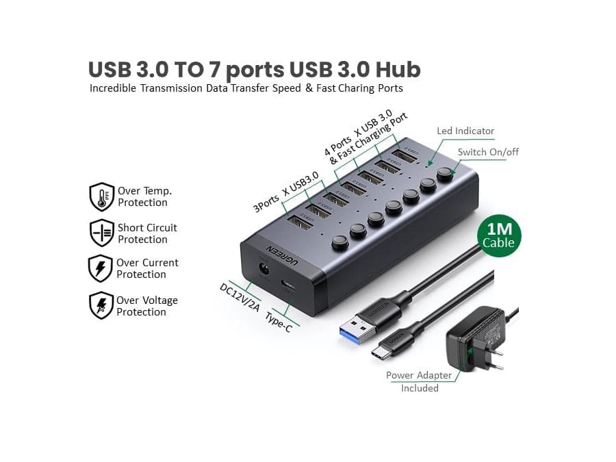 هاب 7 پورت USB 3.0 یوگرین Ugreen CM481 30778 7 Ports USB 3.0 — تصویر ۱۰