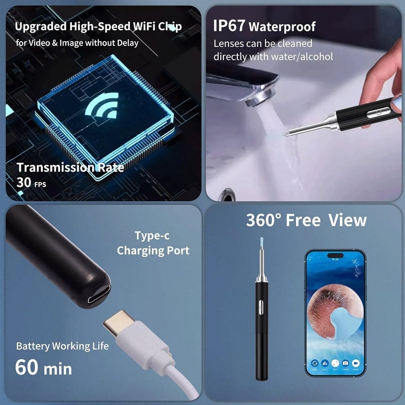 دستگاه آندوسکوپی و پاک کننده داخل گوش EARWAX REMOVAL دوربین دار — تصویر ۱۱