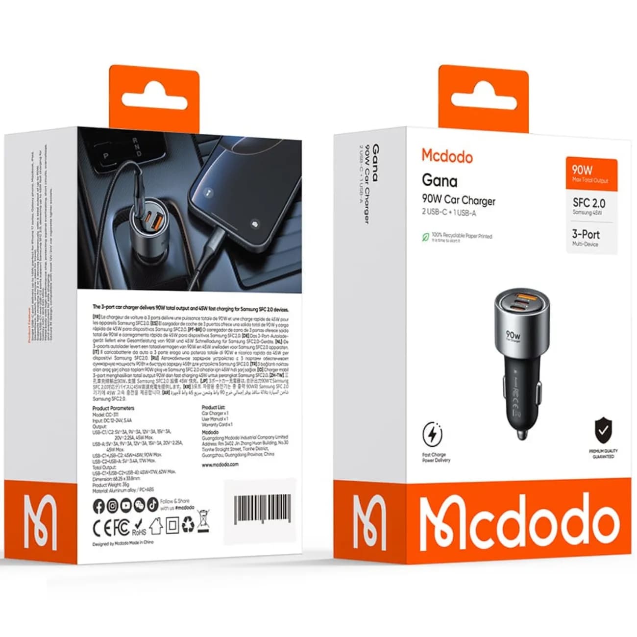 شارژر فندکی مک دودو Mcdodo مدل CC-3110 توان 90W سه پورت — تصویر ۸