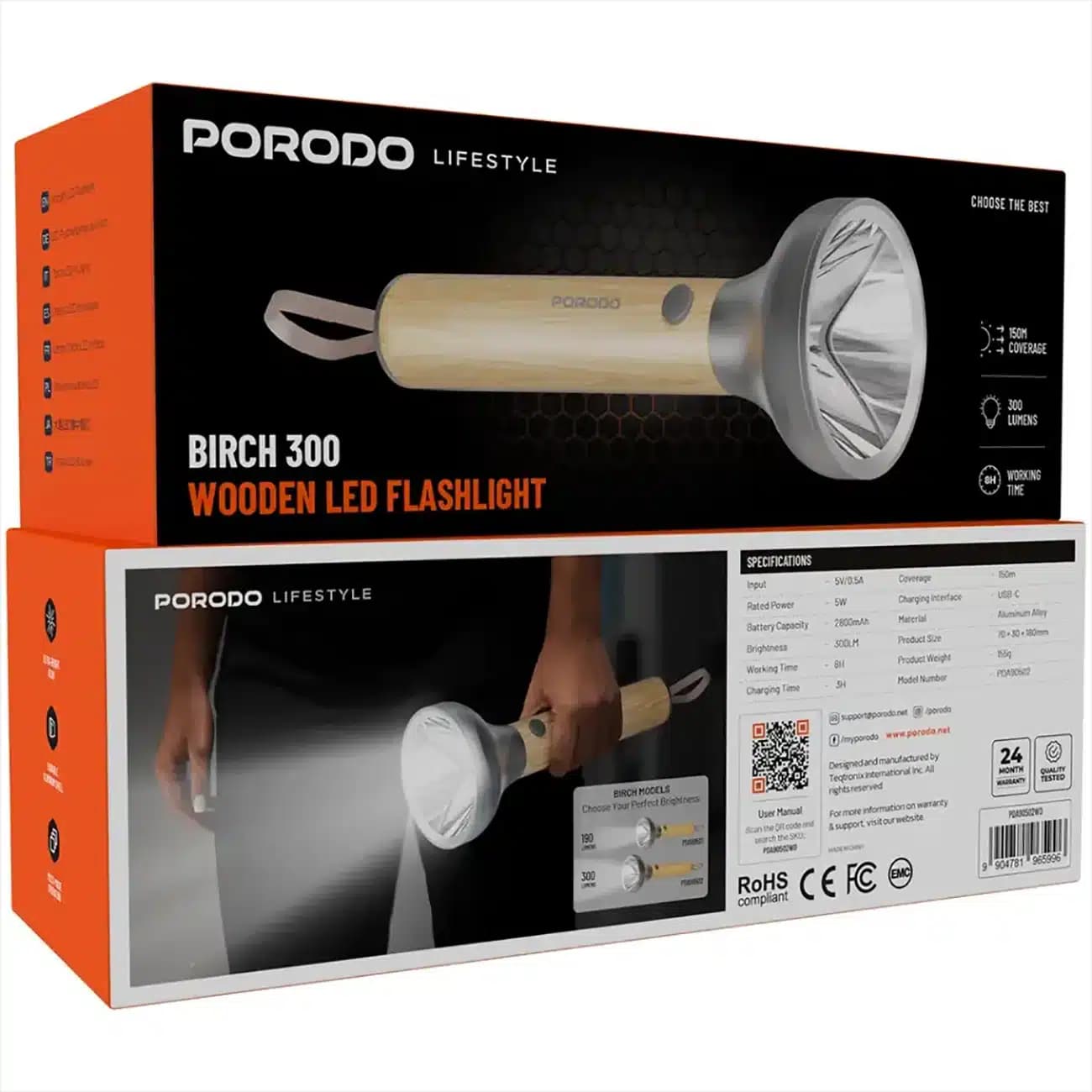 چراغ قوه شارژی پورودو Porodo مدل PDA90502WD روشنایی 300LM — تصویر ۸