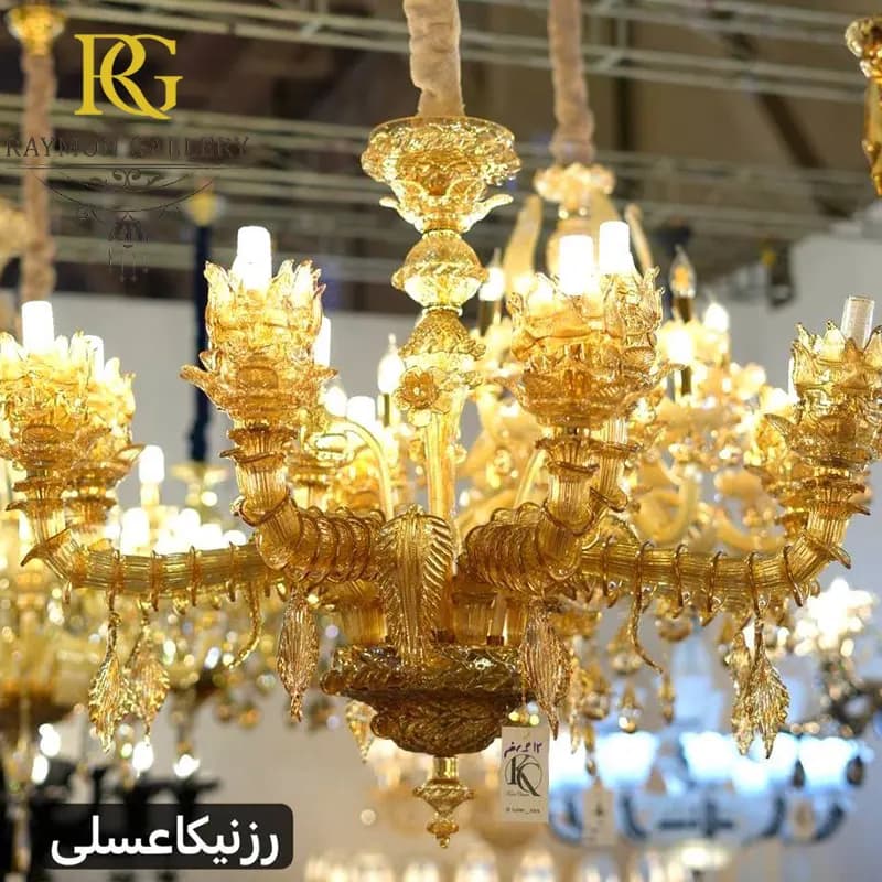 لوستر مورانو رنگ طلایی مدل روزنیکا عسلی