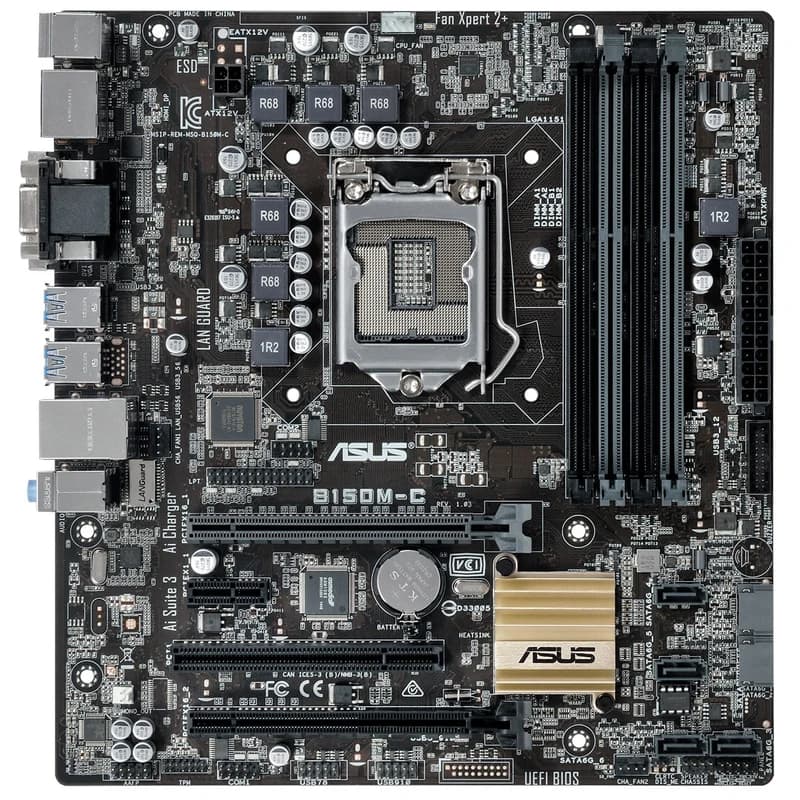 مادربرد ASUS B150M-C سوکت LGA1151 چیپست Intel B150 فرم فاکتور Micro-ATX با پشتیبانی از پردازندههای نسل 6 و 7 اینتل و حافظه DDR4 — تصویر ۳