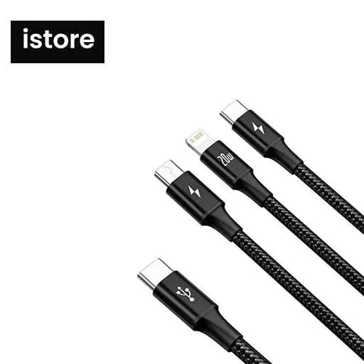 کابل تبدیل USB-C به لایتنینگ/USB-C/microUSB باسئوس مدل Rapid Series 3-IN-1 طول 1.5 متر نو با گارنتی — تصویر ۵