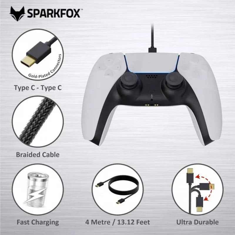 کابل شارژ تایپ سی دسته بازی PS5 مدل Sparkfox W20P501 به طول 4 متر — تصویر ۵