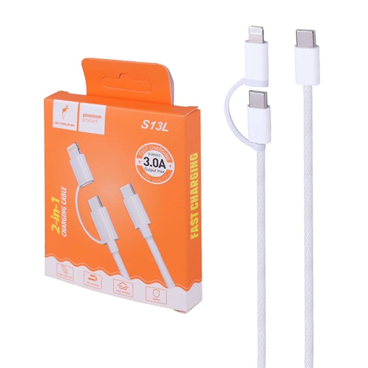 کابل شارژ 2 کاره فست SKY DOLPHIN مدل S13L – سفید – TCO — تصویر ۲