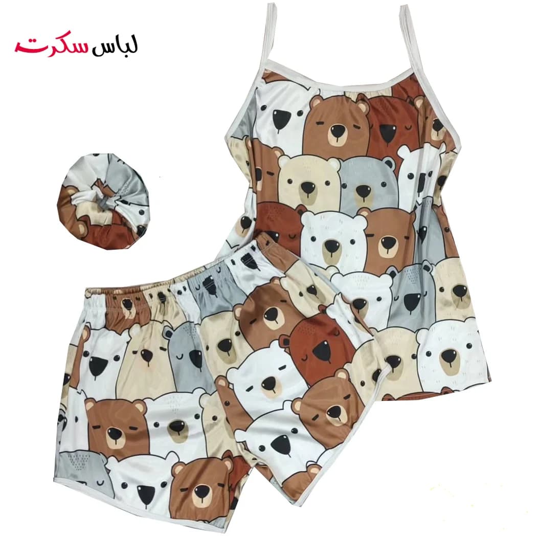 تاپ و شلوارک ساتن ابریشم خرسی ls022 — تصویر ۴