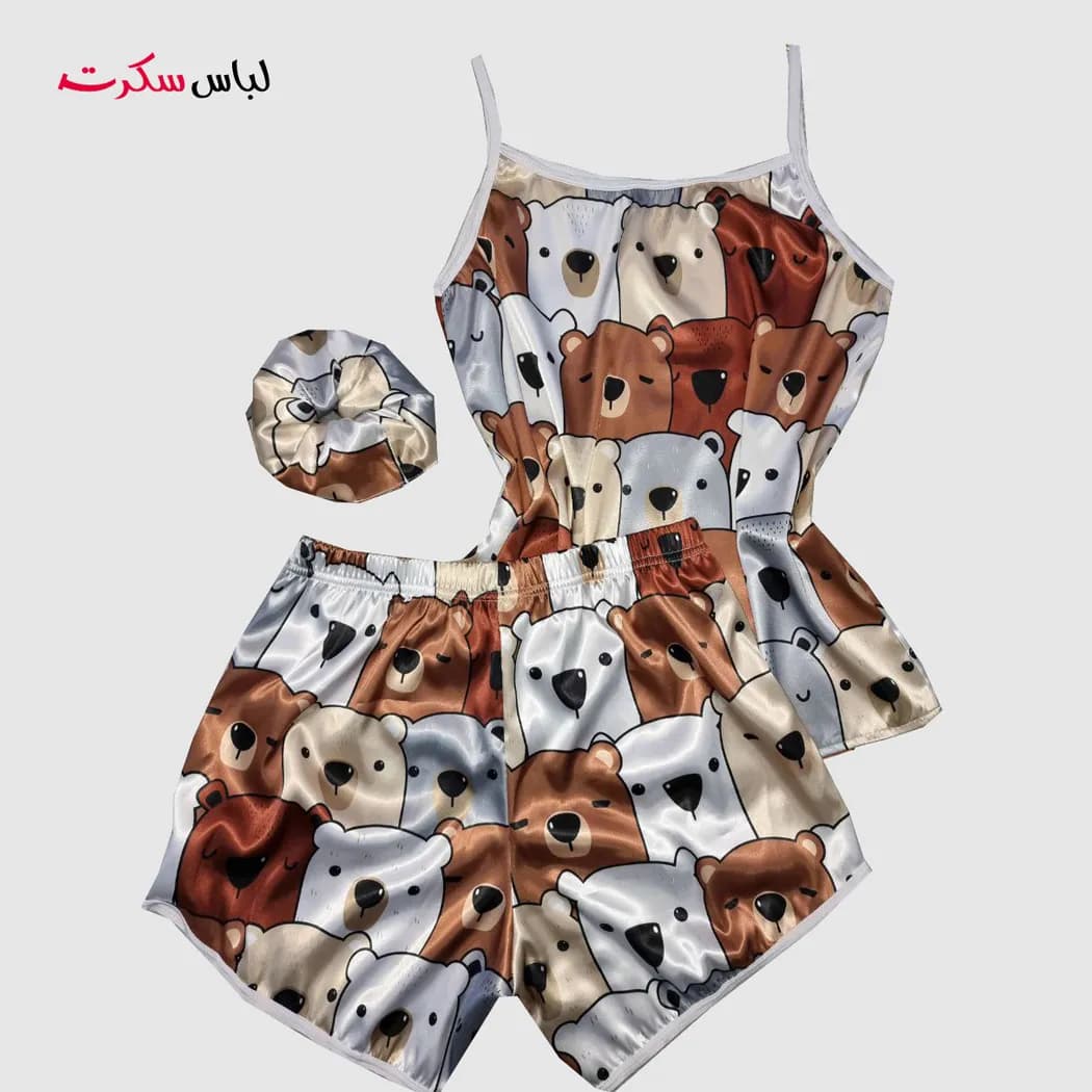 تاپ و شلوارک ساتن ابریشم خرسی ls022