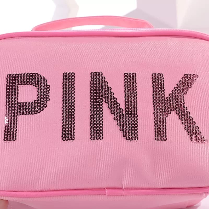 کیف آرایشی و بهداشتی طرح پینک پولک دوزی اصل وارداتی PINK — تصویر ۸