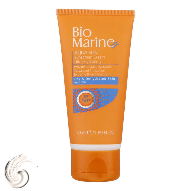 کرم ضدآفتاب بی‌رنگ بایومارین SPF50 مدل AQUA SUN، مناسب پوست‌های خشک، حجم 50 میلی‌لیتر