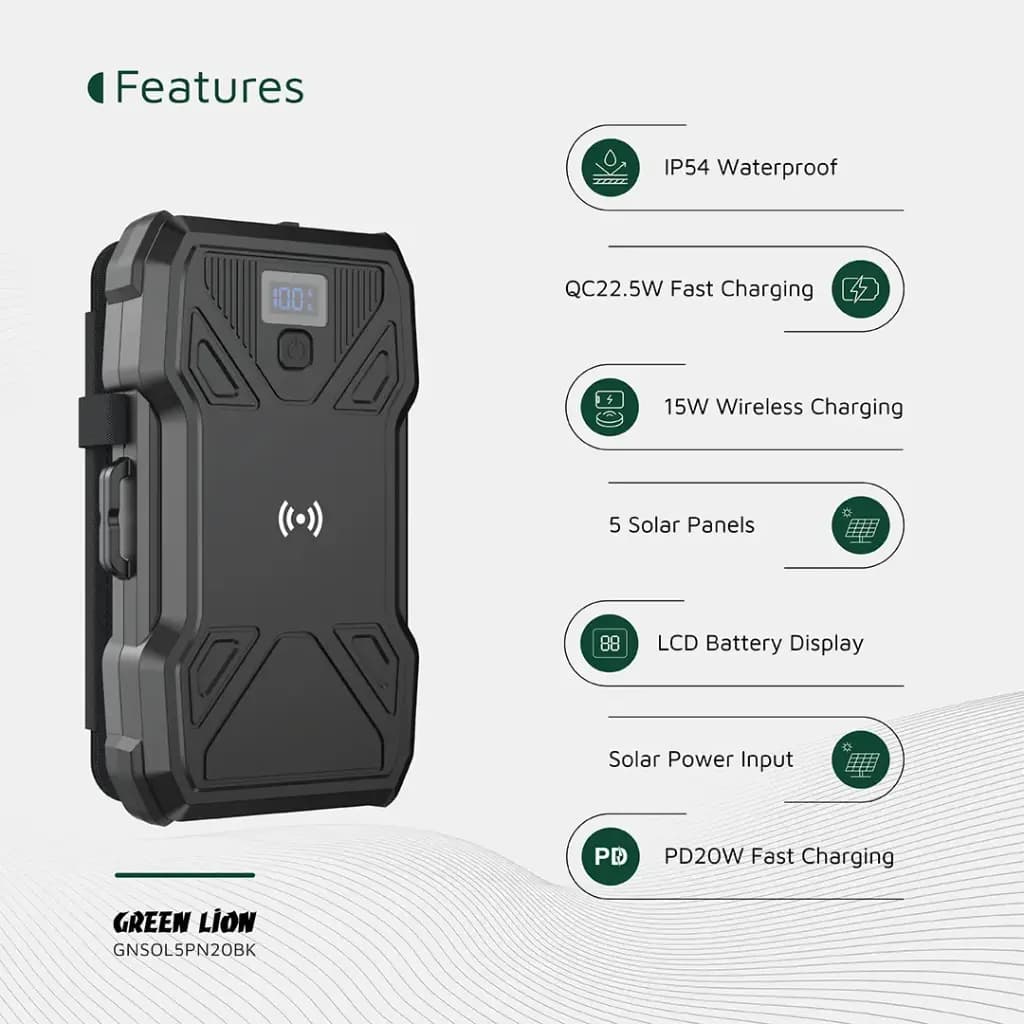 پاور بانک سولار گرین لاین مدل GL-PX27 ظرفیت 20000 میلی آمپر — تصویر ۸