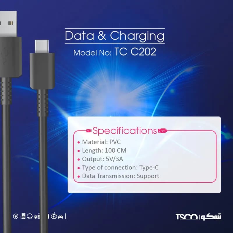 کابل تبدیل USB به USB-C تسکو مدل TCC 202 طول 1 متر — تصویر ۱۱