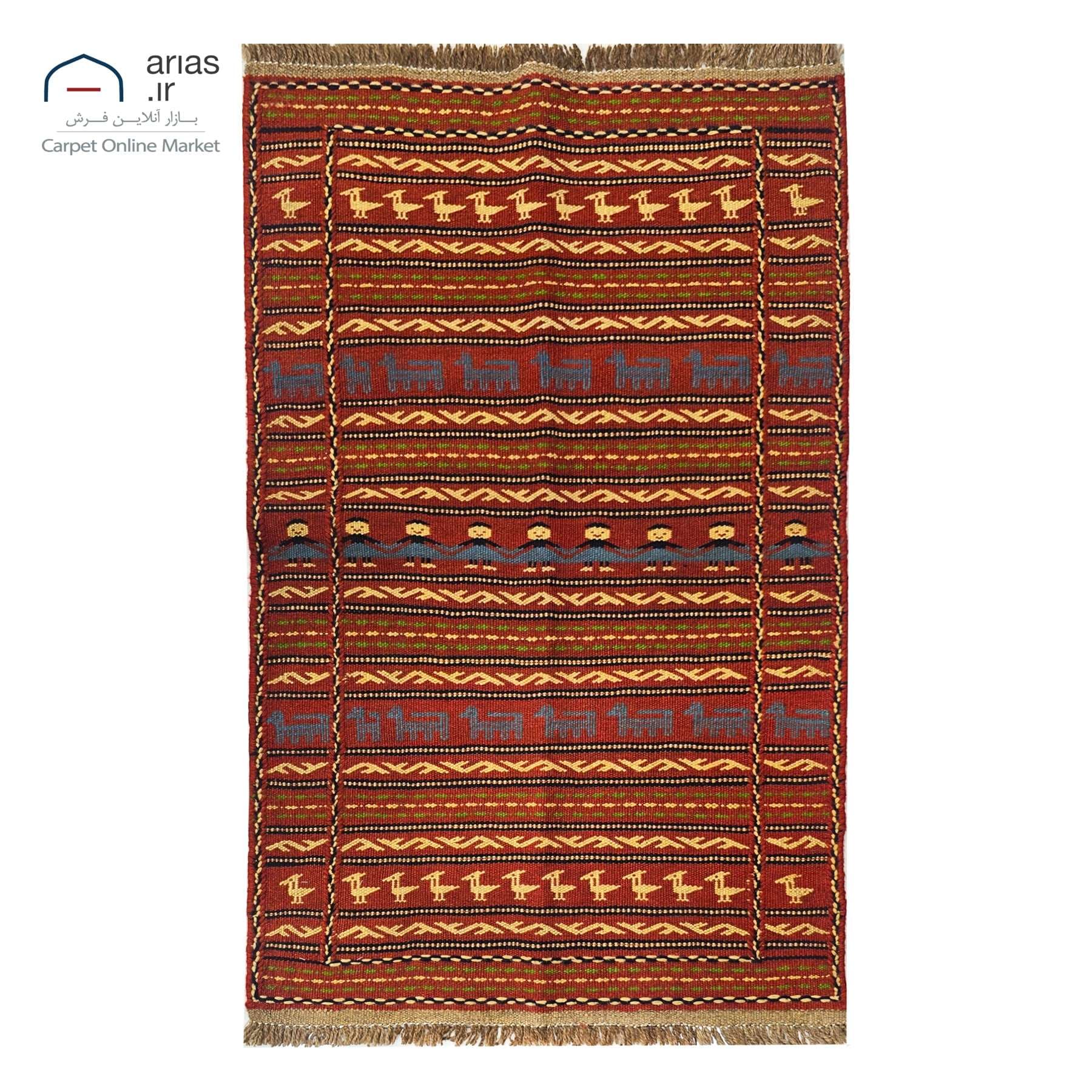 گلیم دستباف ذرع چارک زمینه الوان کد D14137A — تصویر ۲