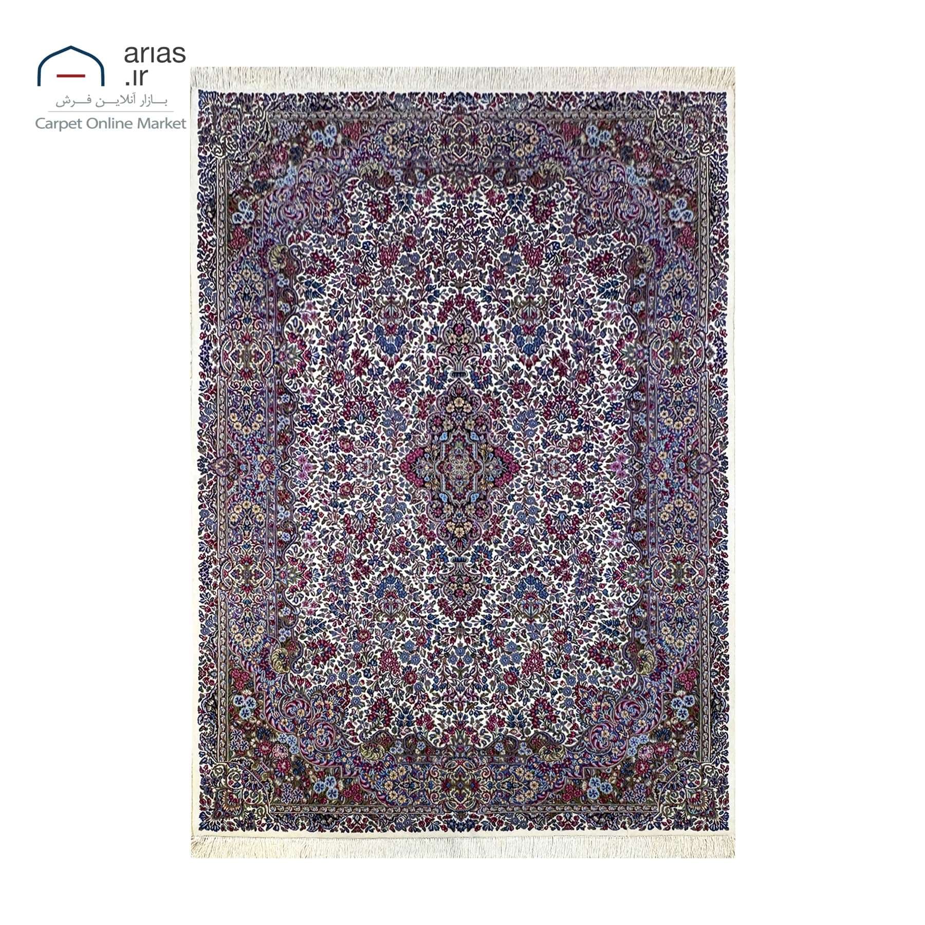 فرش دستباف شش و نیم متری نقشه سرام زمینه کرم بافت کرمان کد D09149 — تصویر ۴