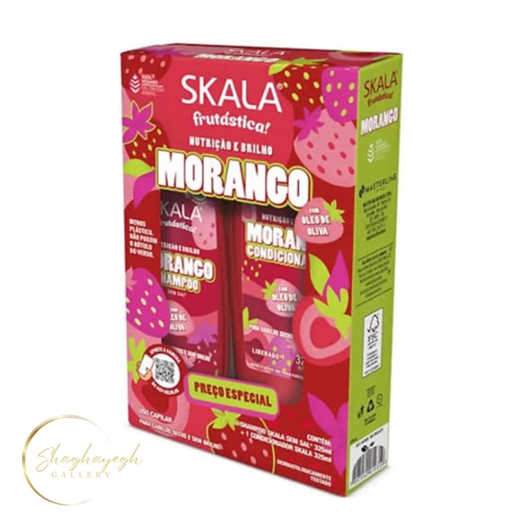 ست شامپو و نرم کننده تغذیه کننده و درخشان کننده توت فرنگی اسکالا 325 میلی لیتر Skala Frutastica Morango Shampoo and Conditioner Set 325ml