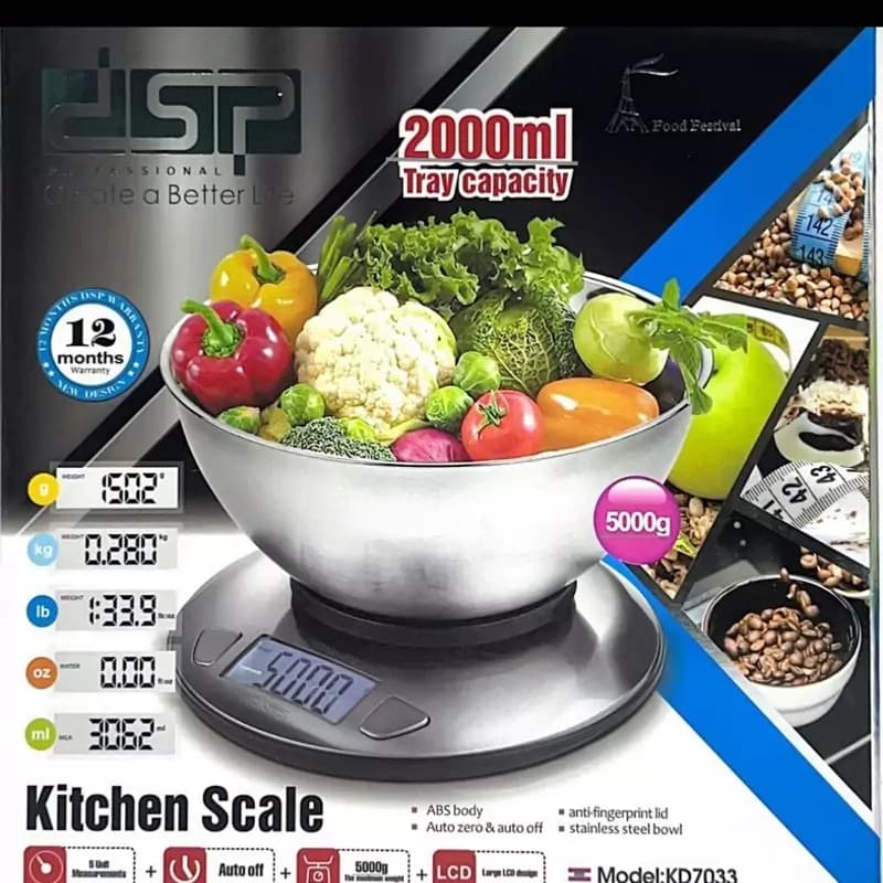 ترازو آشپزخانه DSP مدل KD7033 با کاسه استیل — تصویر ۷