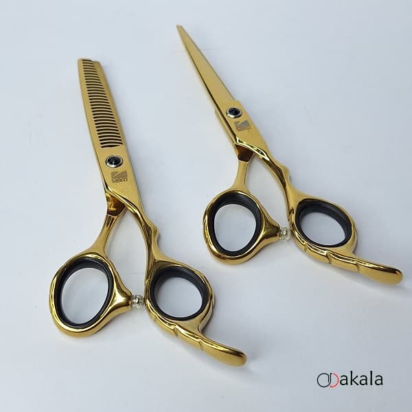 ست قیچی آرایشگری طلایی تم مشکی بدون شیار صیام فینی 6 اینچ پلاس — تصویر ۱۰