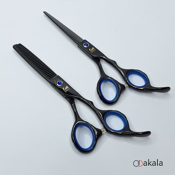ست قیچی آرایشگری مشکی تم آبی صیام فینی 6 اینچ پلاس — تصویر ۷