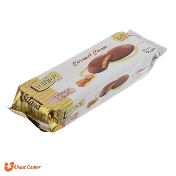 بیسکوئیت کاکائویی با مغزی کرم کاراملی ویتانا 125 گرم — تصویر ۲