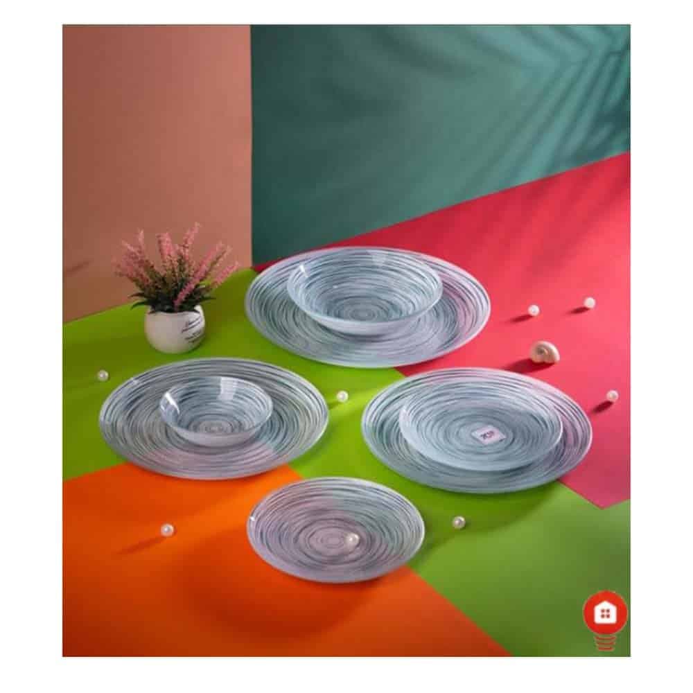 ظروف شیشه ای 25 پارچه دایره ای طرح سبز یشمی آرکوفام