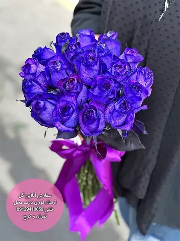 دسته گل رز بنفش هلندی 20 شاخه ای — تصویر ۳