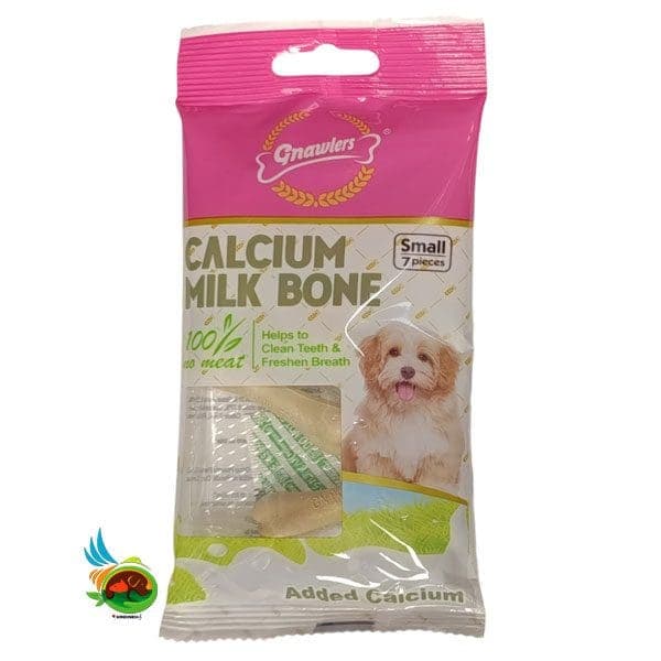 تشویقی استخوان کلسیمی سگ نژاد کوچک گناولرز طعم شیر Gnawlers calcium milk bone بسته 7 عددی