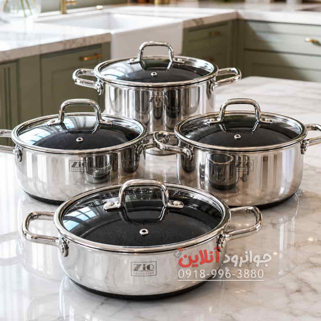 سرویس قابلمه زیو ZCS-1556 استیل 8 پارچه کف لیزری سایز 28 — تصویر ۸