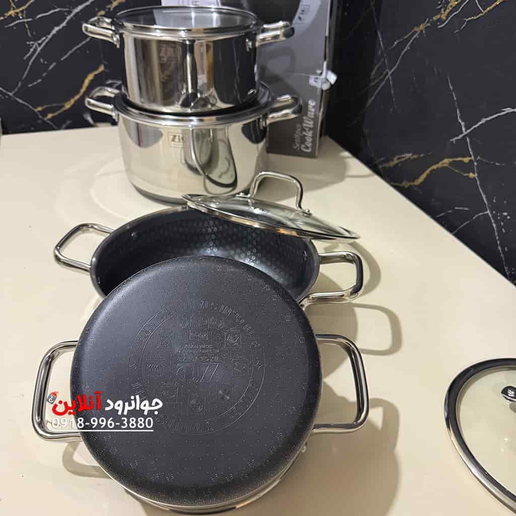 سرویس قابلمه زیو ZCS-1556 استیل 8 پارچه کف لیزری سایز 28 — تصویر ۷