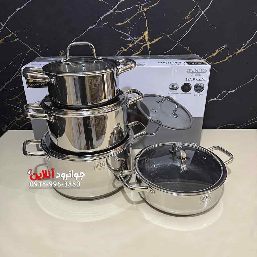 سرویس قابلمه زیو ZCS-1556 استیل 8 پارچه کف لیزری سایز 28 — تصویر ۶