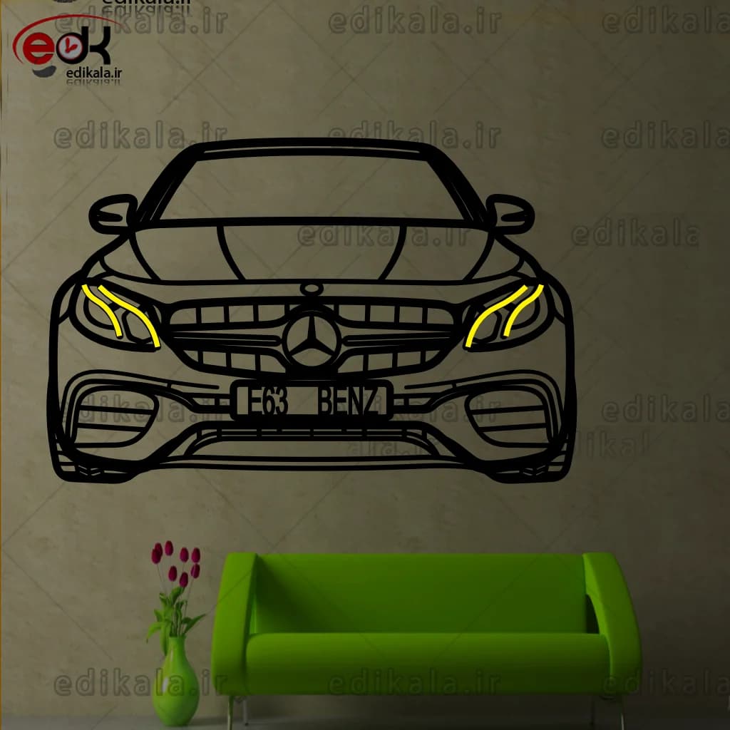 تابلو طرح ماشین بنز شماره 1 با چراغ نئون+آداپتور+با انتخاب سایز دلخواه+فایل کورل آماده برش — تصویر ۴