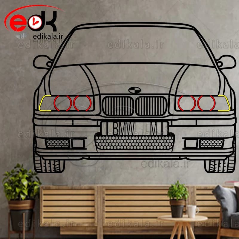تابلو طرح ماشین BMW شماره 1 با چراغ نئون+آداپتور+با انتخاب سایز دلخواه