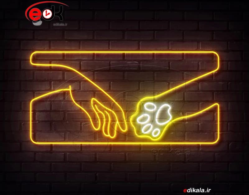 تابلو نئون طرح دست و دست سگ شماره 1 در ابعاد مختلف +آداپتور+ فایل لایه باز