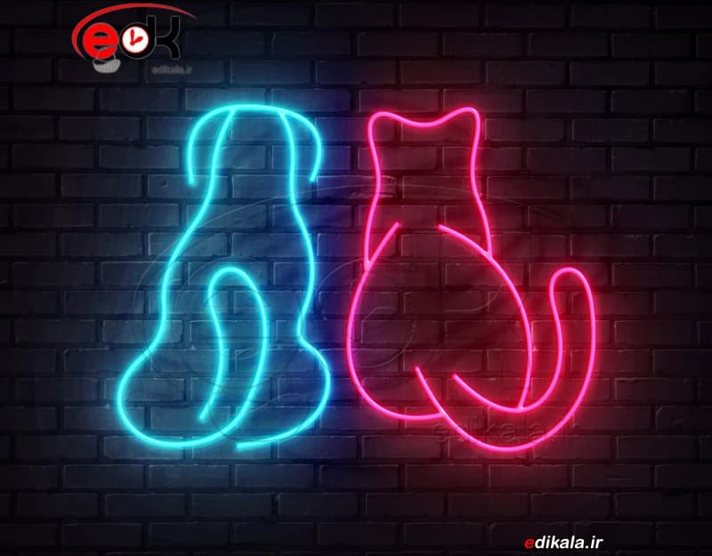 تابلو نئون طرح سگ و گربه شماره 1 در ابعاد مختلف +آداپتور+ فایل کورل آماده برش