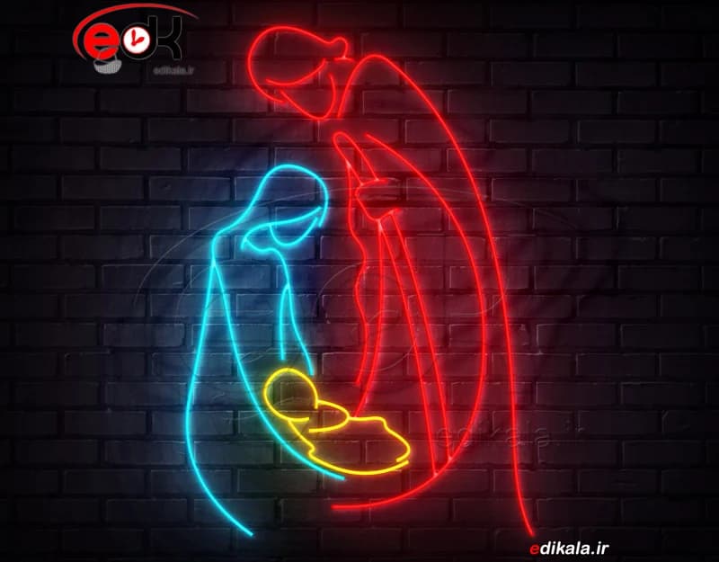 تابلو نئون طرح مادر و فرزند شماره 1 در ابعاد مختلف +آداپتور+ فایل لایه باز