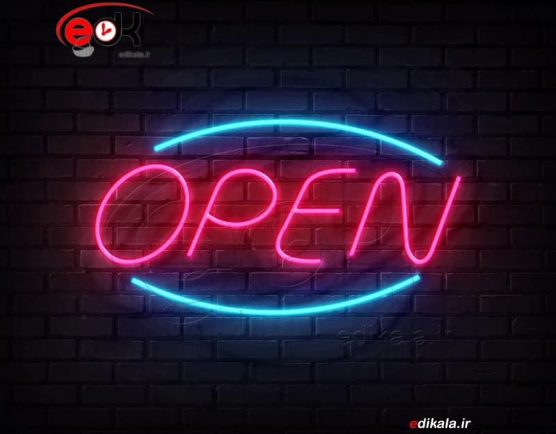 تابلو نئون طرح open شماره 5 در ابعاد مختلف +آداپتور+ فایل لایه باز