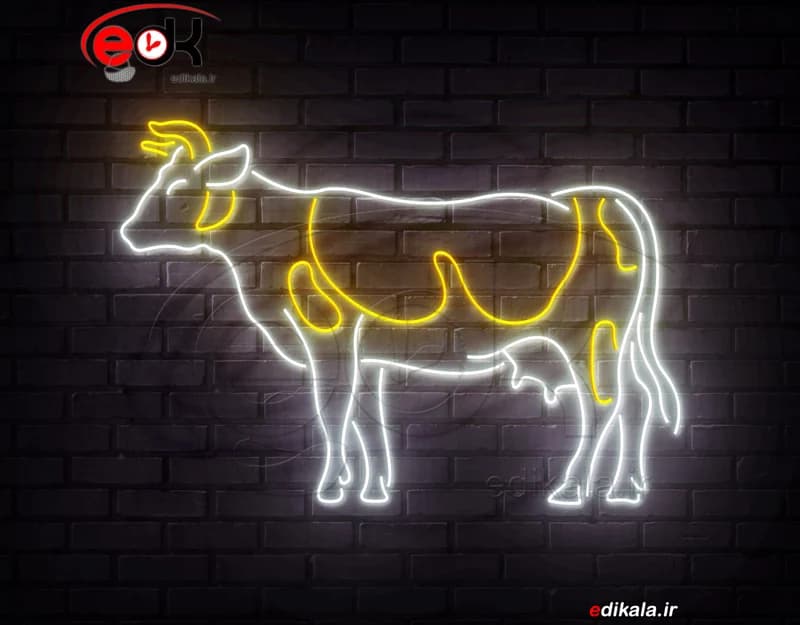 تابلو نئون طرح گاو شماره 4 در ابعاد مختلف +آداپتور+ فایل کورل آماده برش