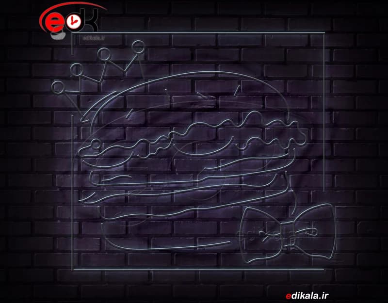 تابلو نئون طرح همبرگر شماره 24 در ابعاد مختلف +آداپتور+ فایل کورل آماده برش — تصویر ۵