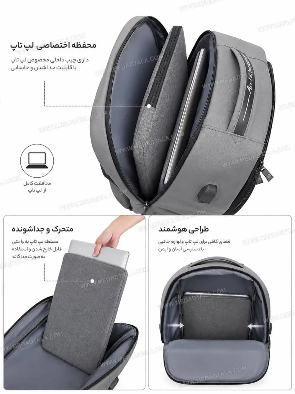 کوله لپتاپی رنگ مشکی 7127 Arctic Hunter — تصویر ۸