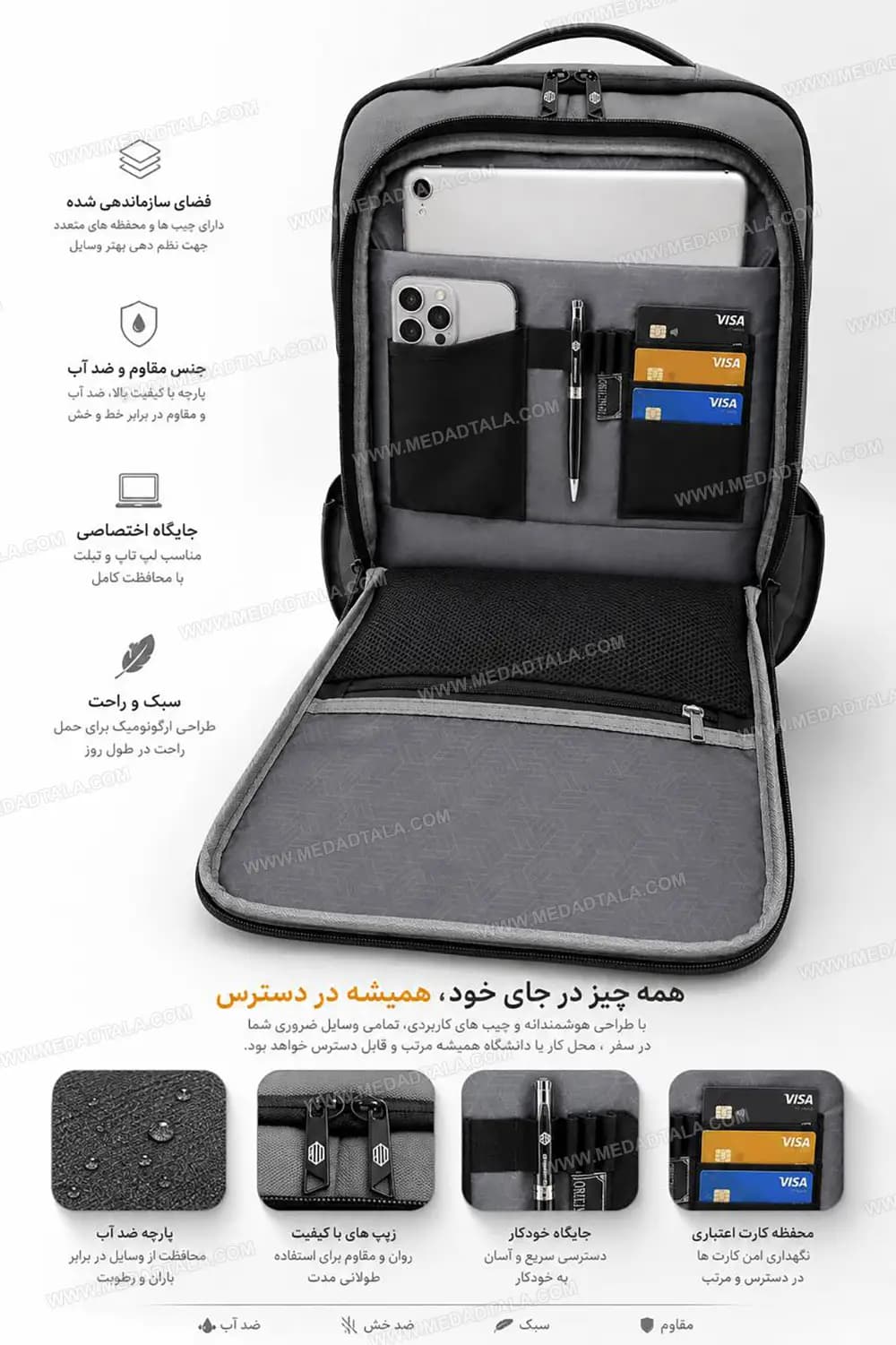کوله لپتاپی رنگ مشکی 7127 Arctic Hunter — تصویر ۴