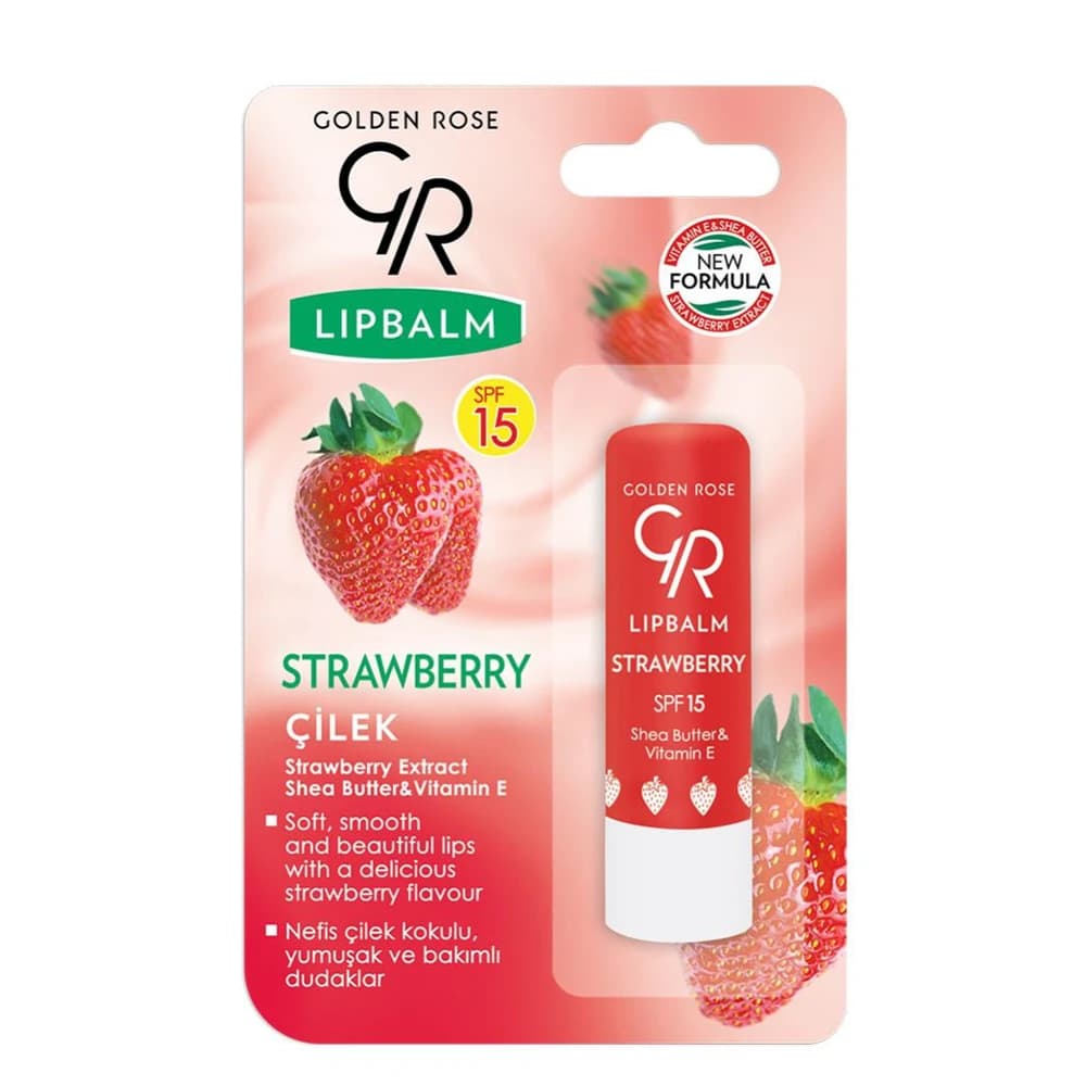 بالم لب گلدن رز SPF15 مدل STRAWBERRY رنگ توت‌فرنگی وزن 4.6 گرم