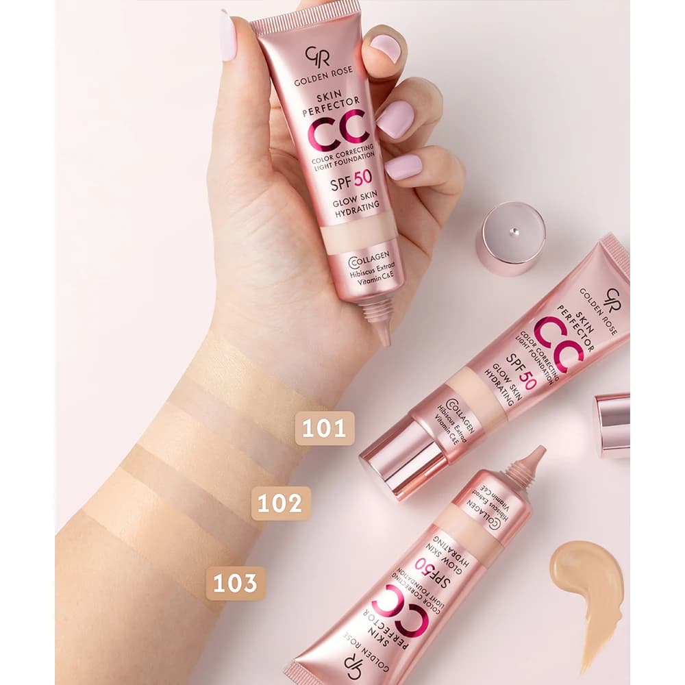 سی سی کرم گلدن رز مدل SKIN PERFECTOR CC شماره 101 BEIGE رنگ بژ حجم 30 میلی‌لیتر — تصویر ۸