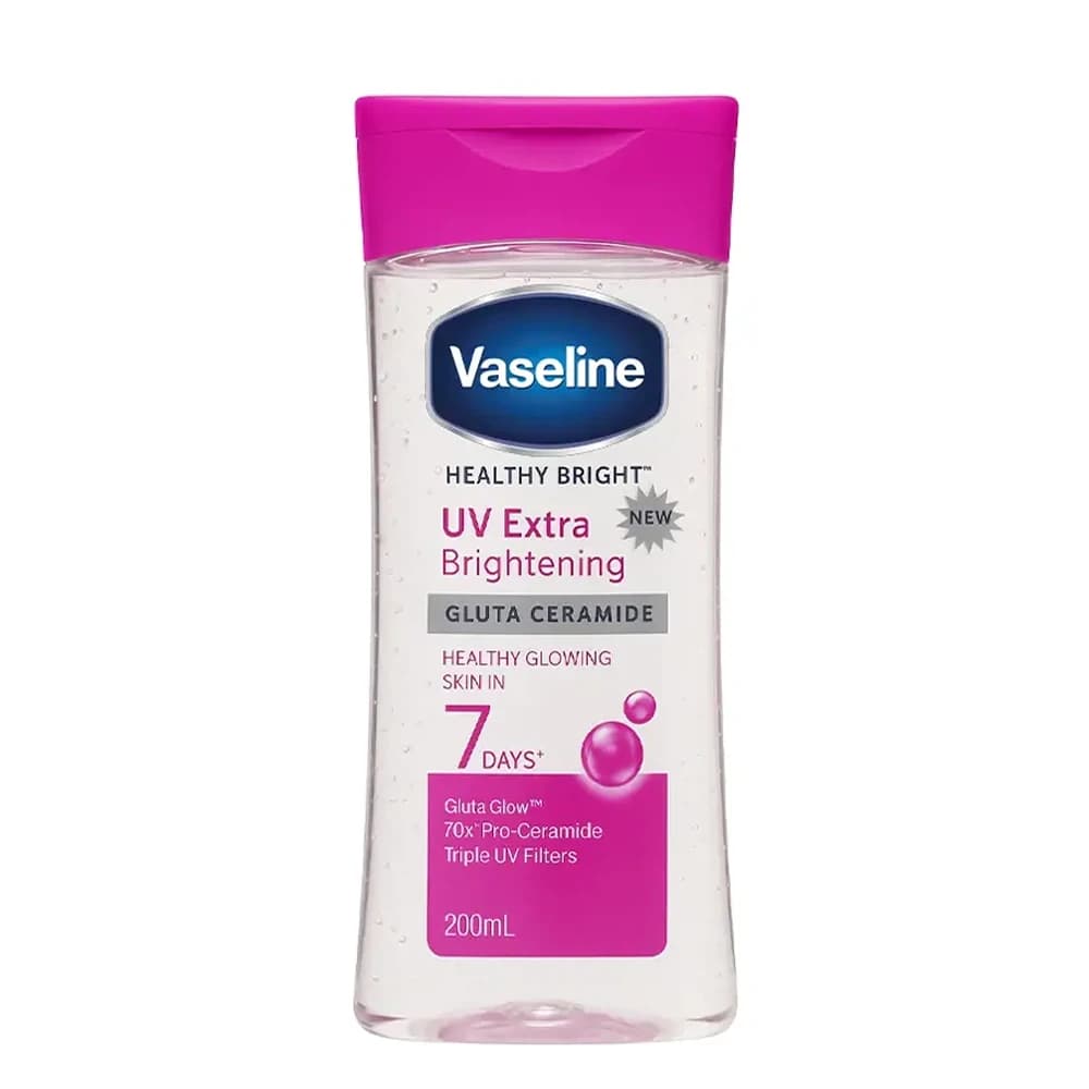 روغن بدن وازلین مدل UV EXTRA BRIGHTENING حاوی گلوتاتیون و سرامید حجم 200 میلی‌لیتر
