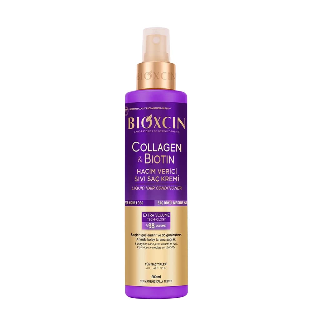 اسپری دوفاز حجمدهنده و نرمکننده بیوکسین مدل COLLAGEN & BIOTIN مناسب موهای نازک و کمپشت حجم 200 میلیلیتر
