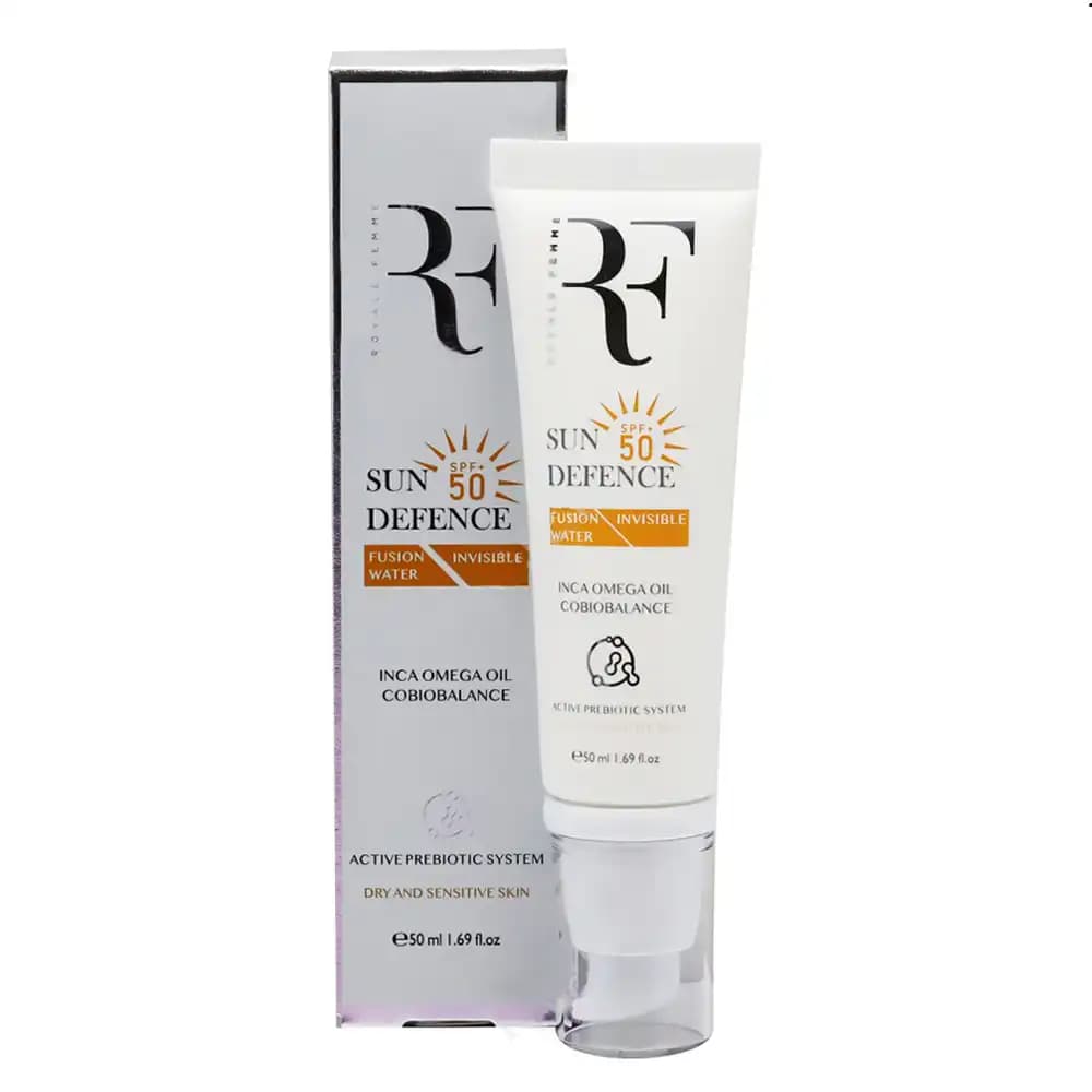 کرم ضد آفتاب بدون رنگ پوست خشک آر اف فیوژن واتر SPF50 — تصویر ۳