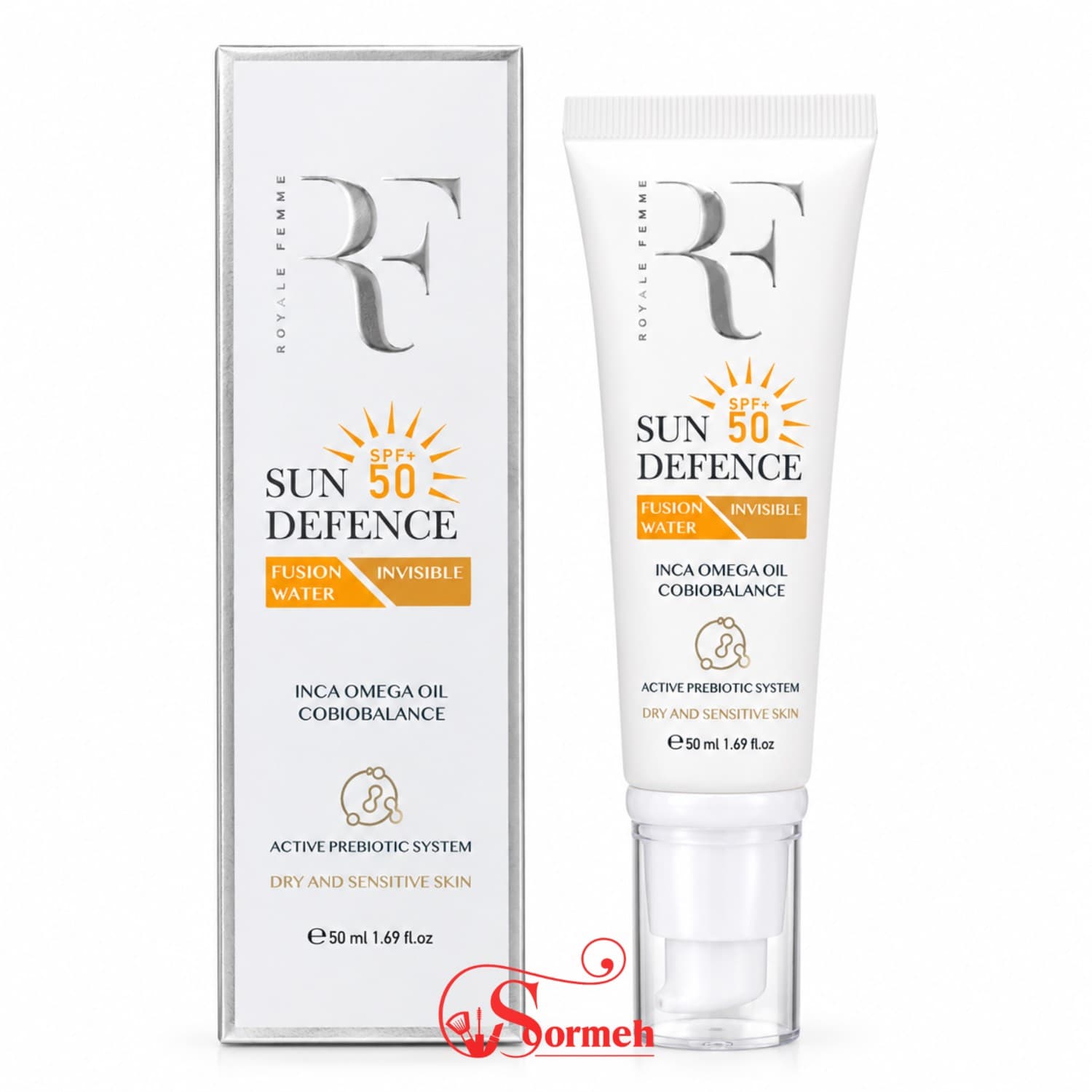 کرم ضد آفتاب بدون رنگ پوست خشک آر اف فیوژن واتر SPF50 — تصویر ۴